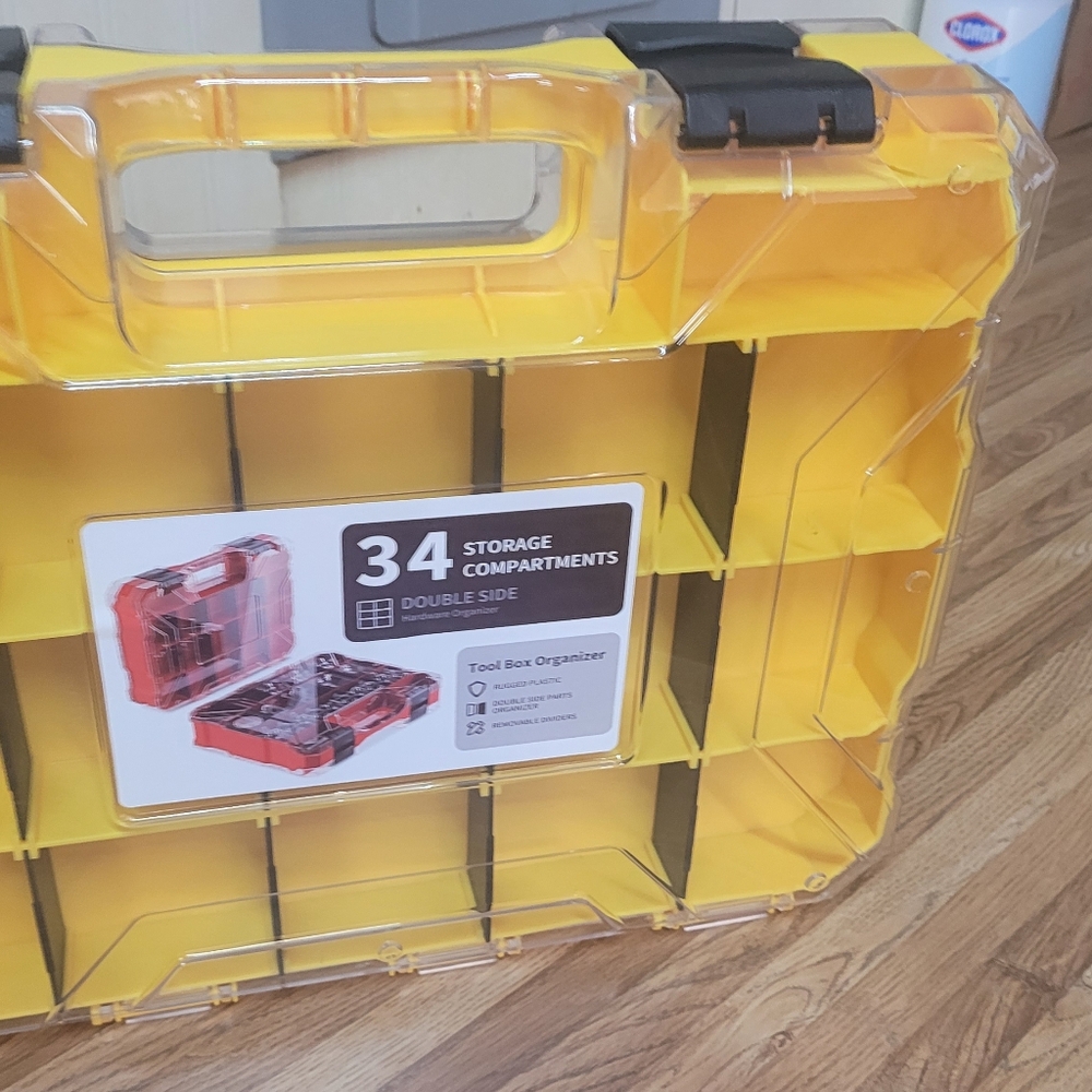 Double-Sided Yellow Storage Organizer with 34 Compartments